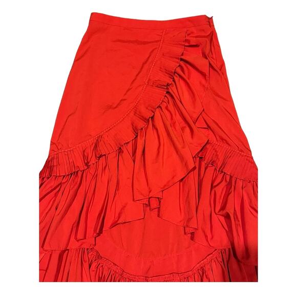 LULUMARI Red Overlap Maxi Frill High Low Skirt size medium - Picture 4 of 9